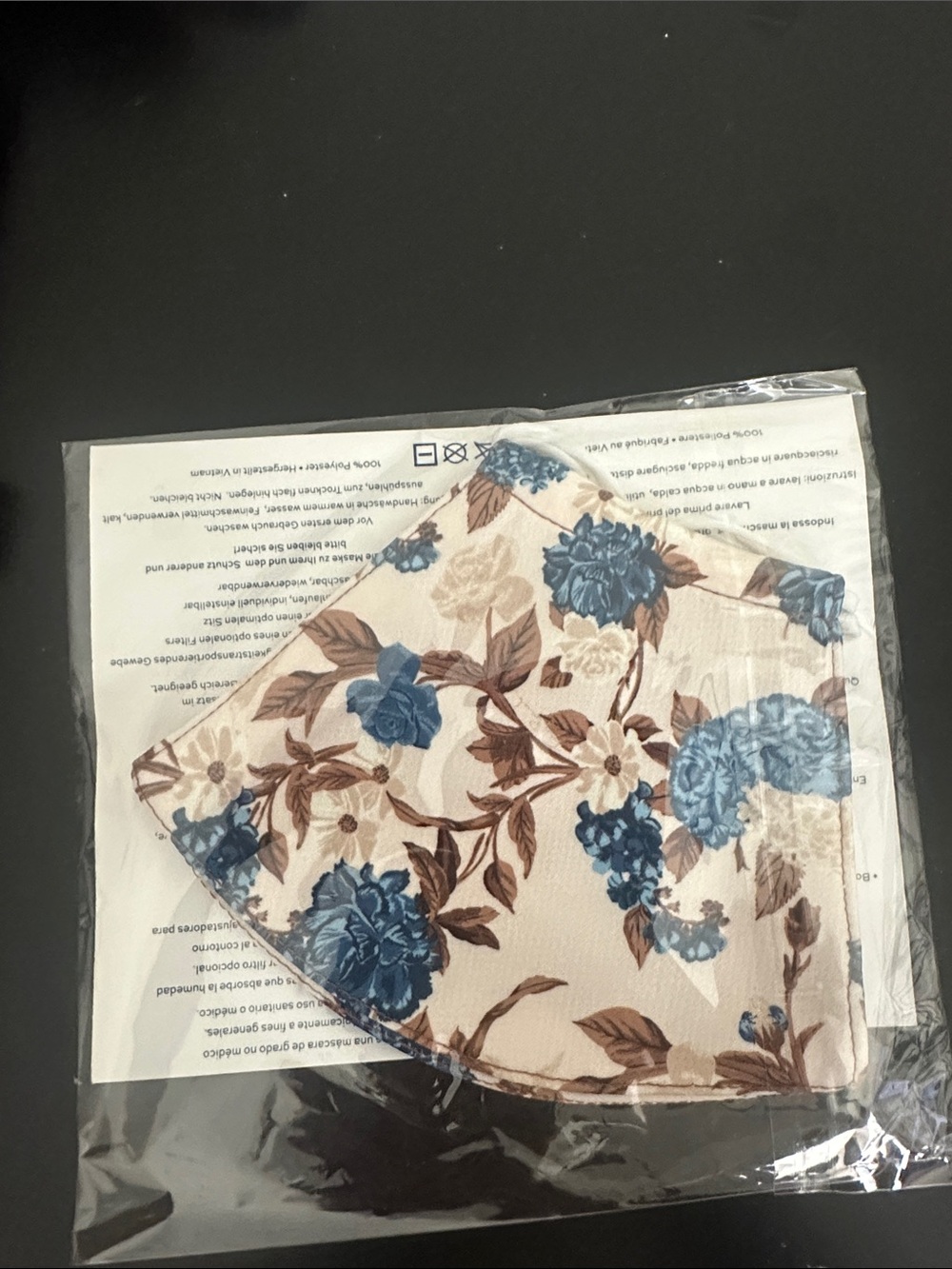 Tory Burch Cream Floral Face Mask with Blue and Brown Accents